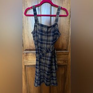 Plaid Button Dress with Adjustable Belt